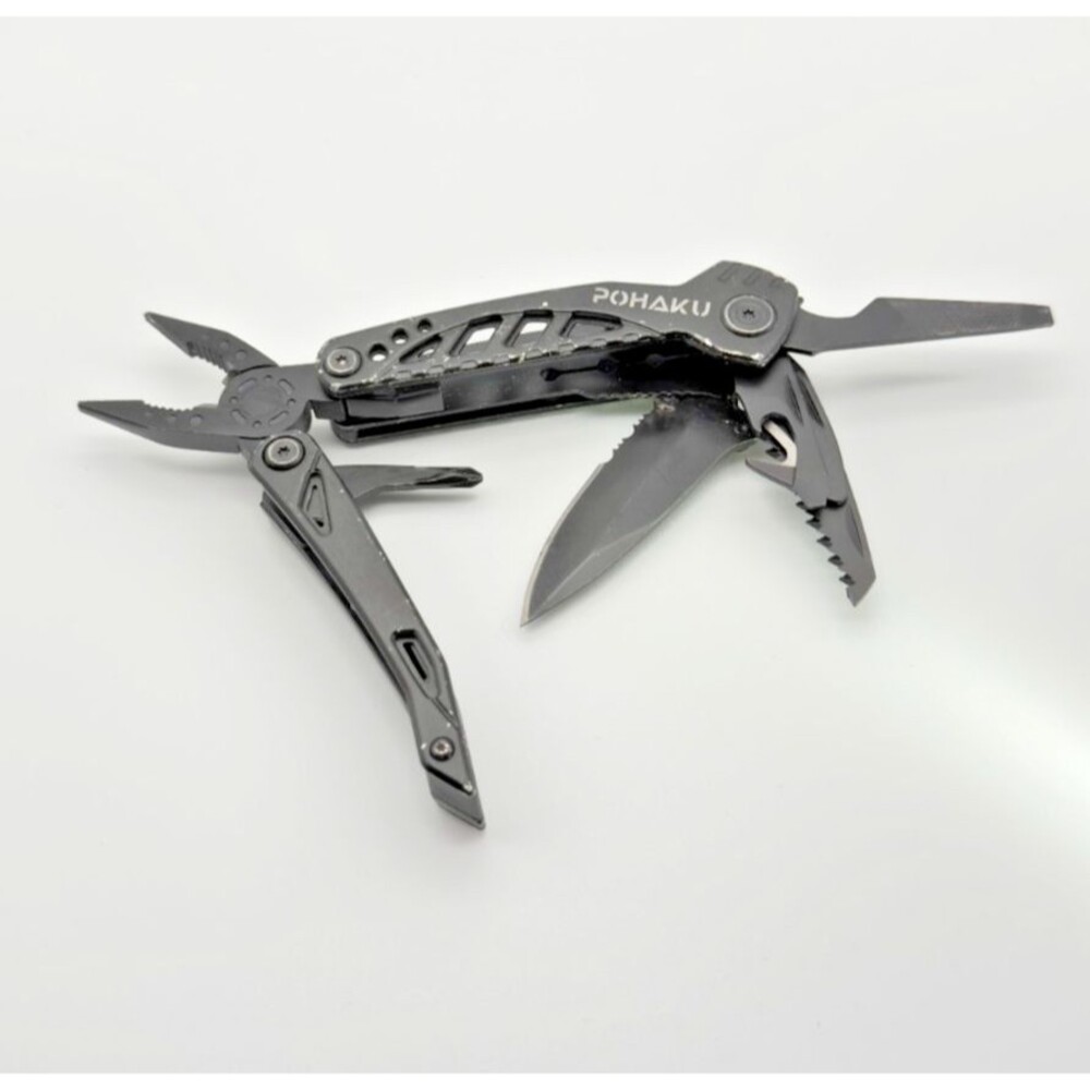 POHAKU Black Multi Tool Pliers Knife Saw File Screwdriver Folding Survival Tool